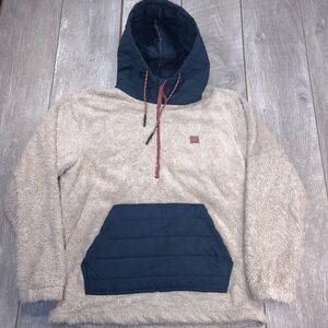 Billabong Adventure Division Hoodie Mens Medium Beige Navy Sherpa Fleece